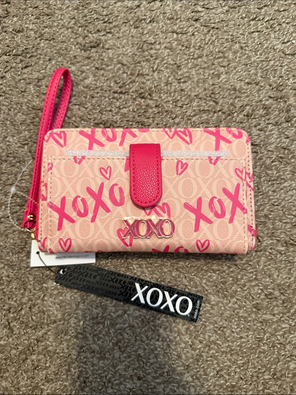 XOXO Pink & Peach Wristlet Card Holder with Logo Accent